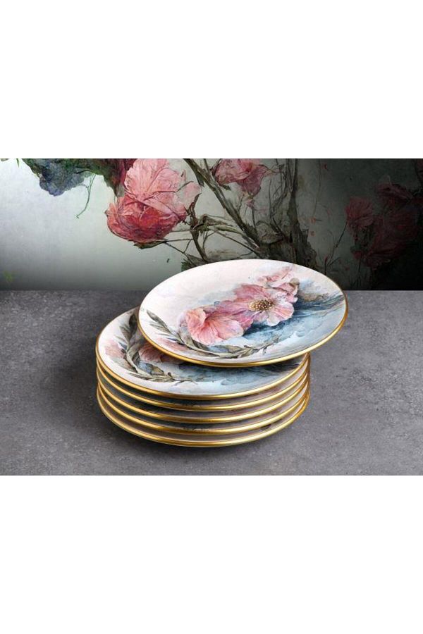 GÖNÜL-Set of 6 Pink G4334 Model Gönül Cake Plates 1