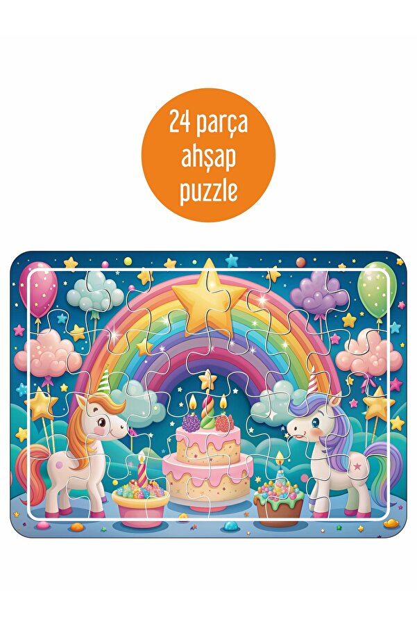 LİPYOS Sevimli Unicorn, Yıldızlar, Gökkuşağı 24 Parça Ahşap Puzzle