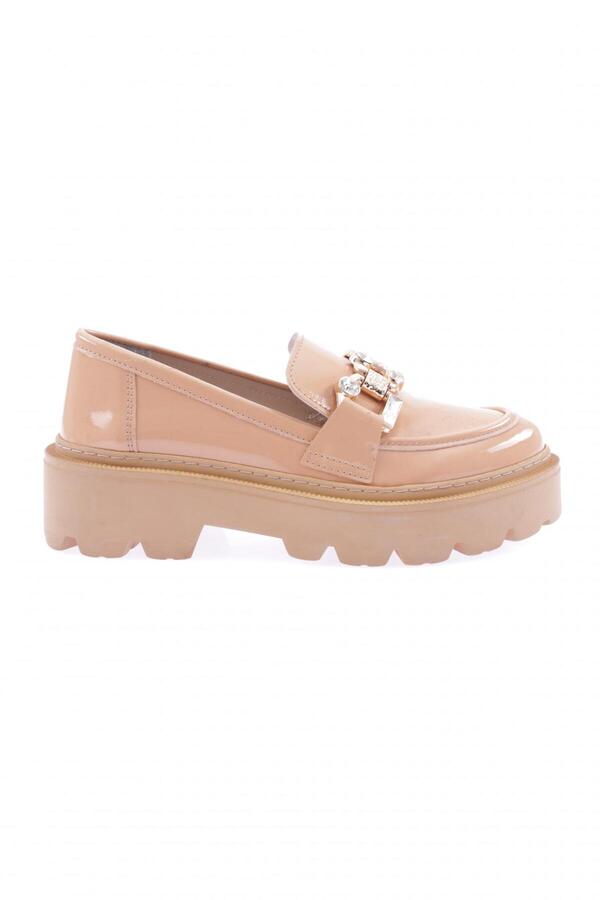 DGN-Women's Crystal Stone Accessory Loafer Shoes Nude Patent Leather 21123342 1