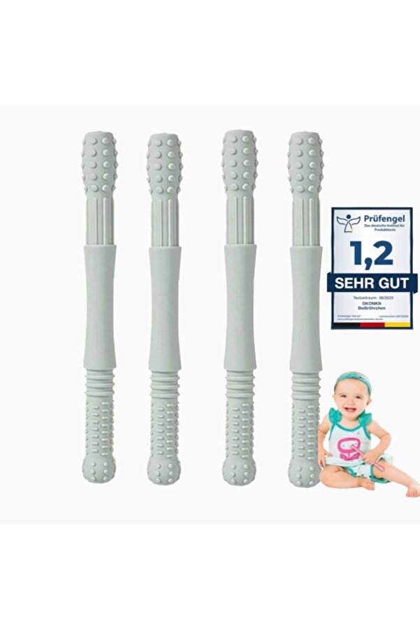 Moory 4'lü Set GRİ Duyusal Diş Kaşıyıcı-Oral Motor Terapi-Oral Keşif-Dişlik-Çiğneme/Beslenme Tüpü