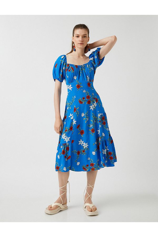 Koton-Rochie Midi Viscoza Guler Patrat - Maneca Scurta 1