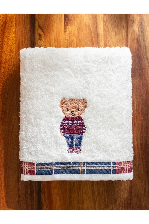 LC Waikiki Ecru Teddy Bear Embroidered Cotton Face Towel 50X80 cm Trendyol