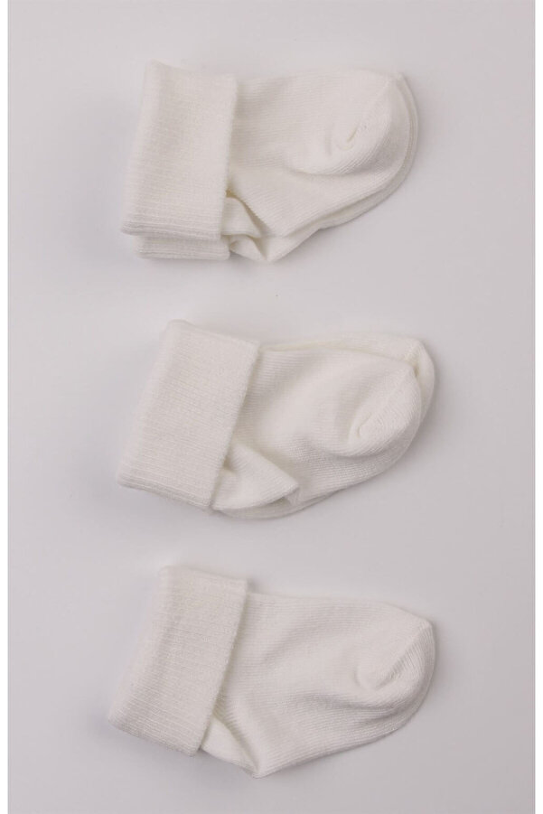Mini Ropa Ekru Pamuklu 3'lü Unisex Bebek Çorabı