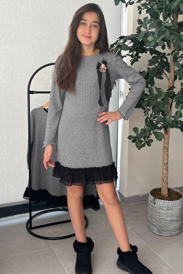 Minik Dolap-Rochie de tricotaje pentru fete cu sclipici cu maneca lunga 1