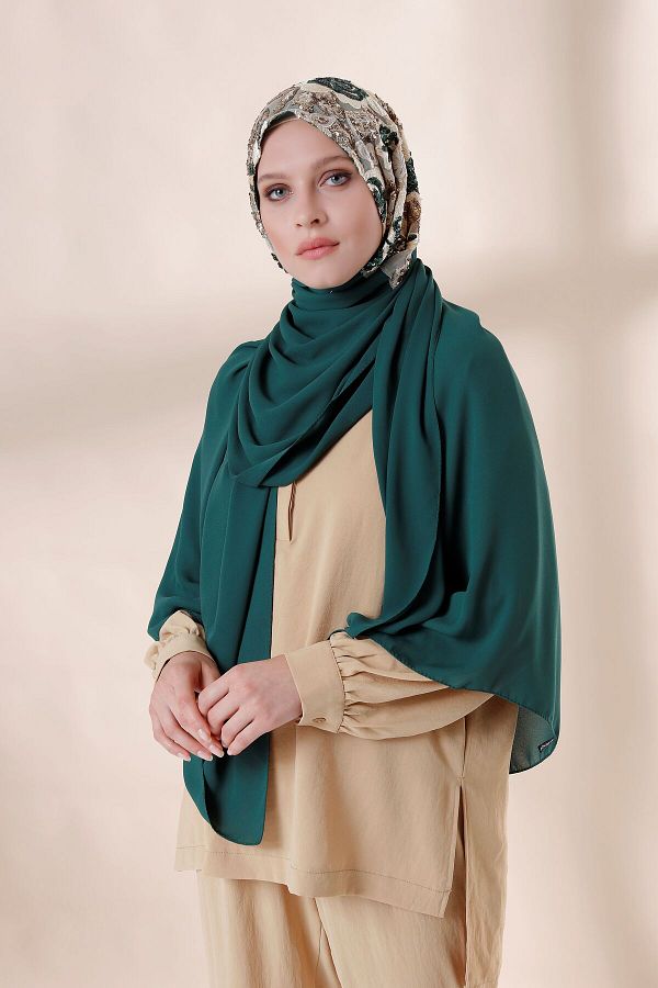 Differenza-Emerald Color Flower Sequined Crepe Shawl 1