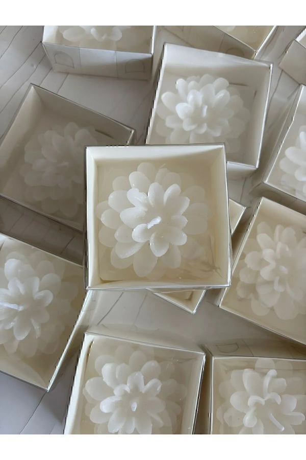 aralmini 10 Adet Lotus Mum, Beyaz Kutulu Söz, Nişan, Düğün, Kına, Doğum Günü