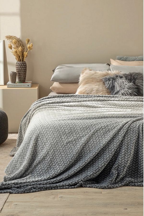 DOFİ-Dofi Anthracite Patterned Single Blanket – 150X200 Cm, Soft and Stylish 1