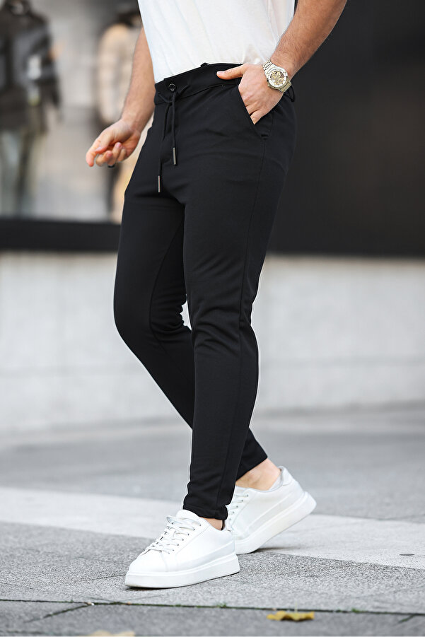 comstar Men's Woven Elastic Waist Basic Tight Black Trousers- Trendyol