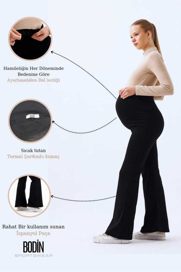 bodin Termal Şardonlu Sıcak Tutan Esnek Beli Ayarlanabilir Kışlık İspanyol Paça Hamile Tayt