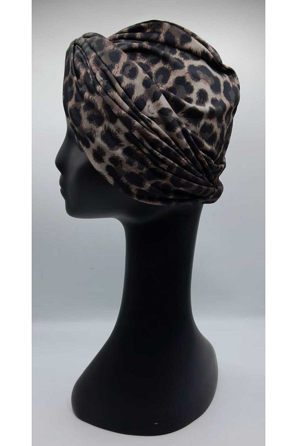 Differenza-Brown Leopard Patterned Wrapped Bonnet 1