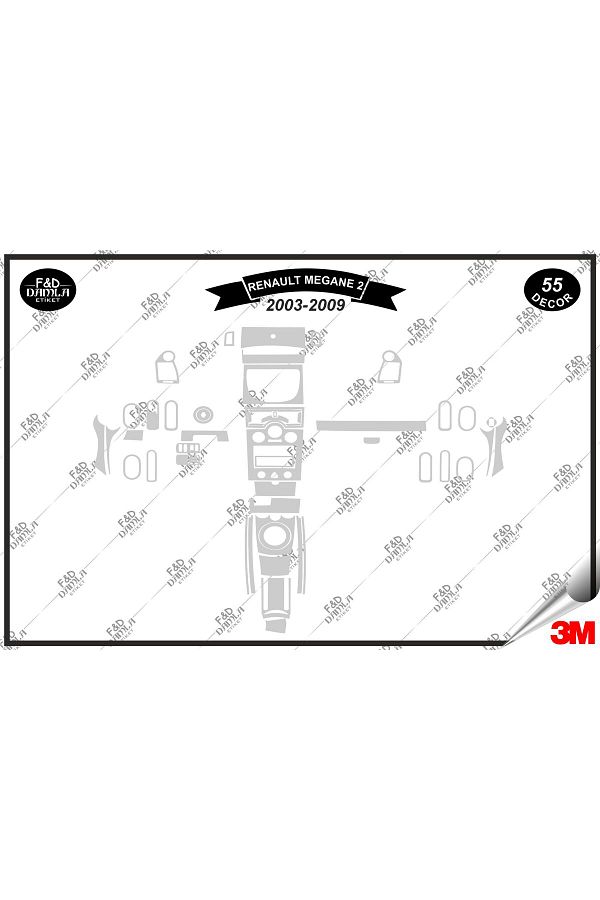 FD Damla Etiket-Για Renault Megane 2 Analog 2003-2009 Κονσόλα γαντιών Διακοσμητικό σετ μαόνι με επένδυση 55 τεμαχίων ασημί 1