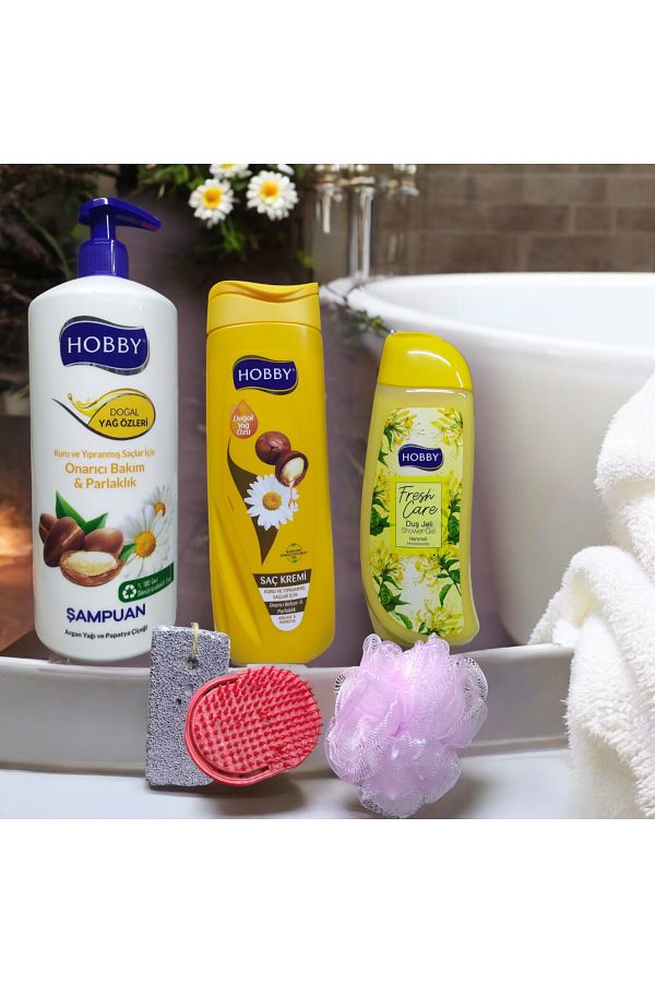 Hobby-Shampoo with Argan & Chamomile Extract (1000ml), Hair Cream with Argan & Chamomile Extract (500ml), Shammile Shower Gel 1