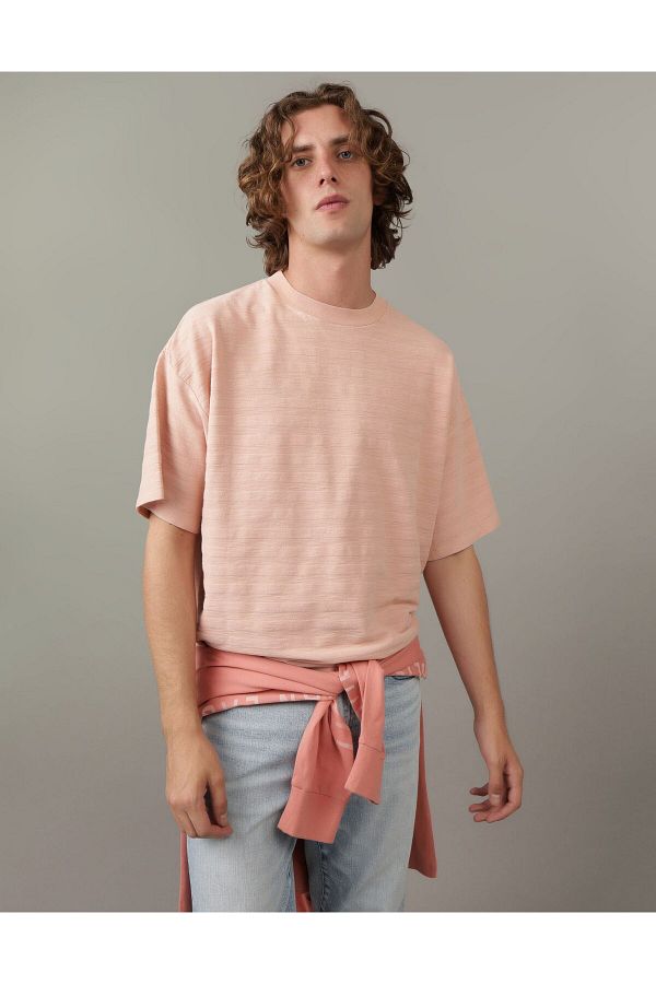 AMERICAN EAGLE-AE Textured Striped Oversized T-Shirt 1