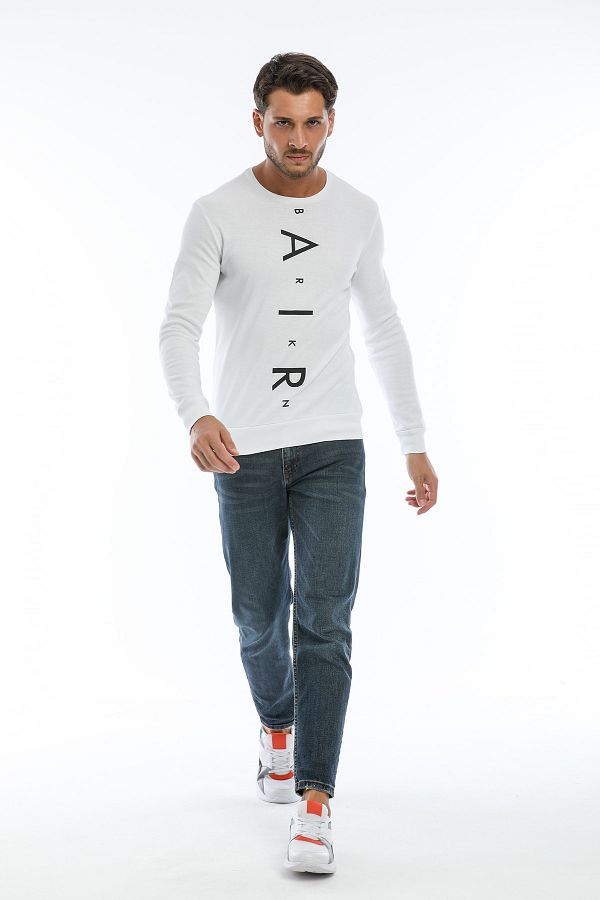 Superlife-Men's Crew Neck Slim Fit Air Printed Thin Sweatshirt Spr22sw101 1