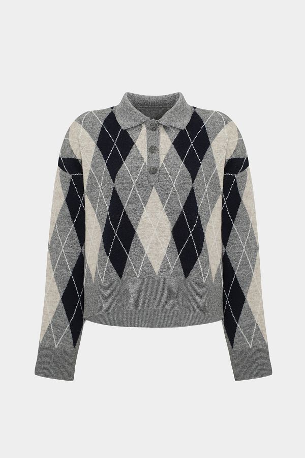Açelya Okcu-Premium Polo Neck Diamond Pattern Wool Women's Knitwear Sweater 1