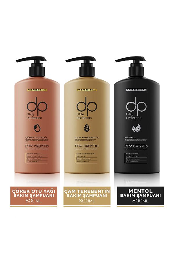dp Daily Perfection-مجموعة شامبو Menthol 800 ml & Pine Turpentine 800 ml & Black Cumin 800 ml 1