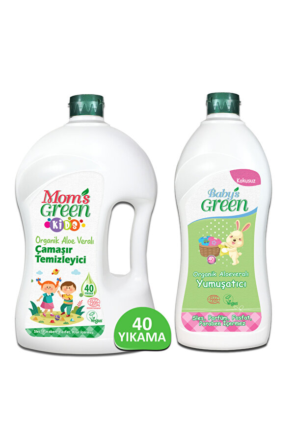 Mom's Green 2'li Set- 1500 ml Kids Organik Çamaşır Temizleyici ve 750 ml Organik Bebek Yumuşatıcı