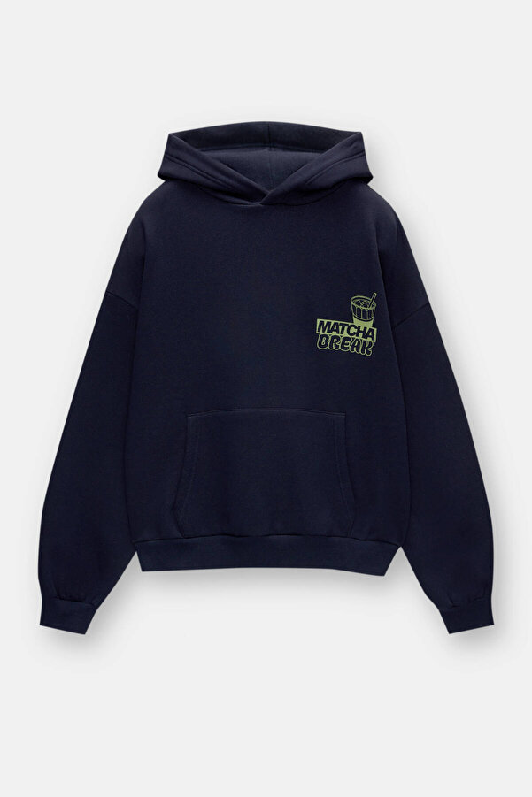 Pull Bear Sweatshirt With Matcha Print And Hood - Trendyol