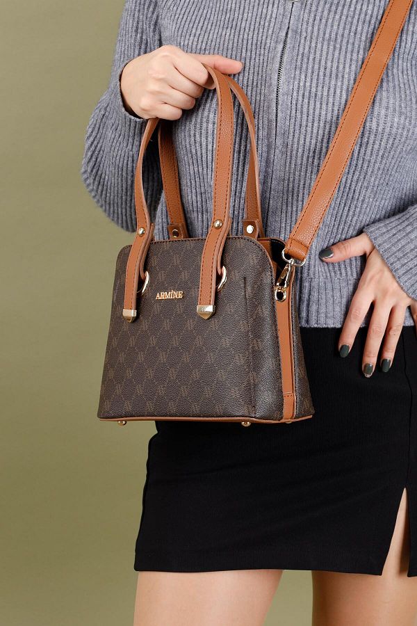 Getcho-Armine364 Natare Brown Dotted Patterned Large Size Shoulder Bag Zippered Wide Daily and Office Use 1