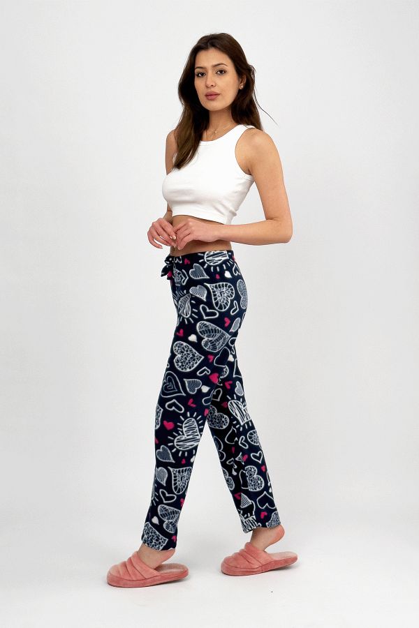 Betimoda-White Big Heart Women's Fleece Pajama Bottoms Winter Elastic Waist Single Bottom 1