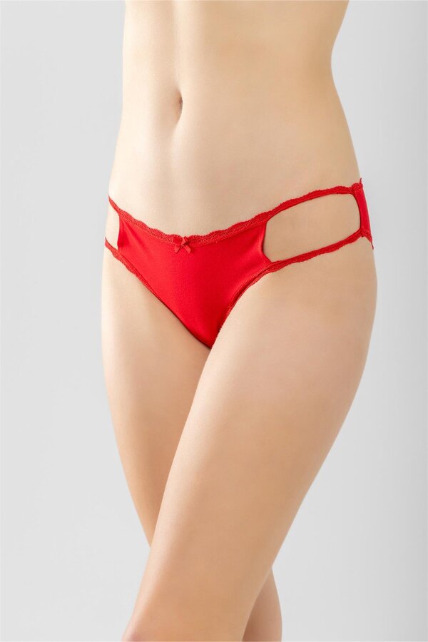 BAYKAR-Cotton Window Detailed Bikini Cut Women's Panties Red 1