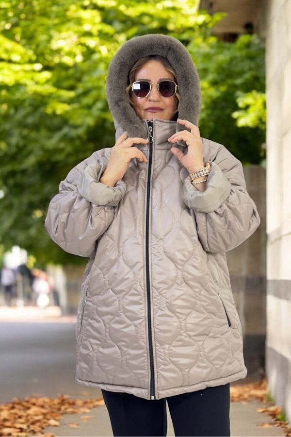 yagmurberen-Extra Large Size Inflatable Coat with Hood with Complete Fur Inside 1
