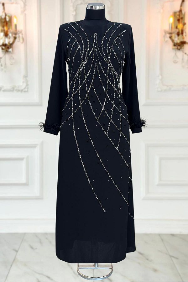 Amine Hüma-Black Hijab Evening Dress - Asude 1