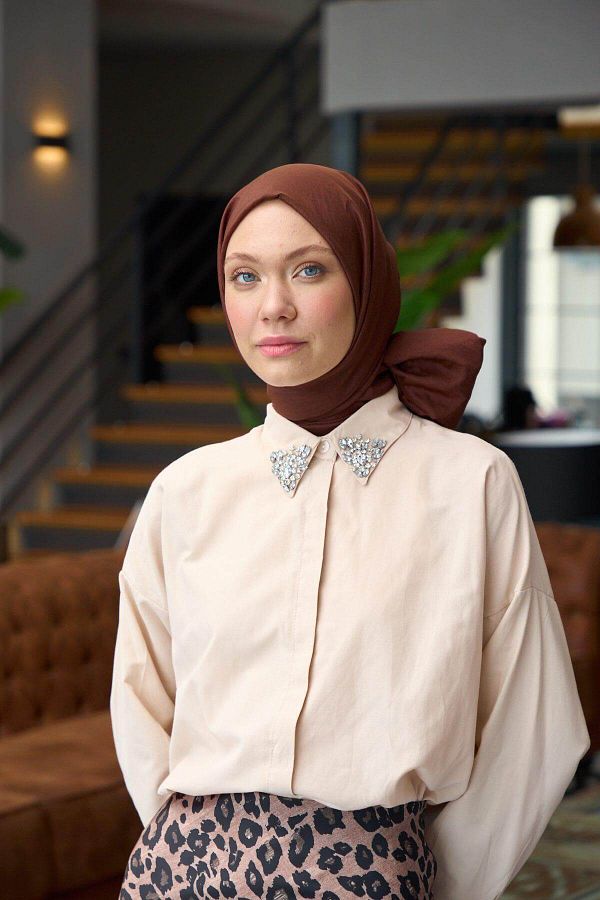 İpekhan-Plain Pattern Voile Shawl Dark Copper Voile Silk Shawl - 9800-30 1