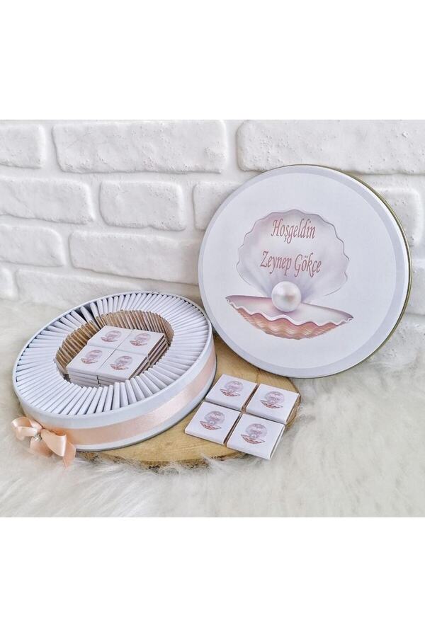 Angel Gift Chocolate 100 Adet Isme Özel Inci Temalı Hediyelik Hoşgeldin Kız Bebek Doğum Çikolatası
