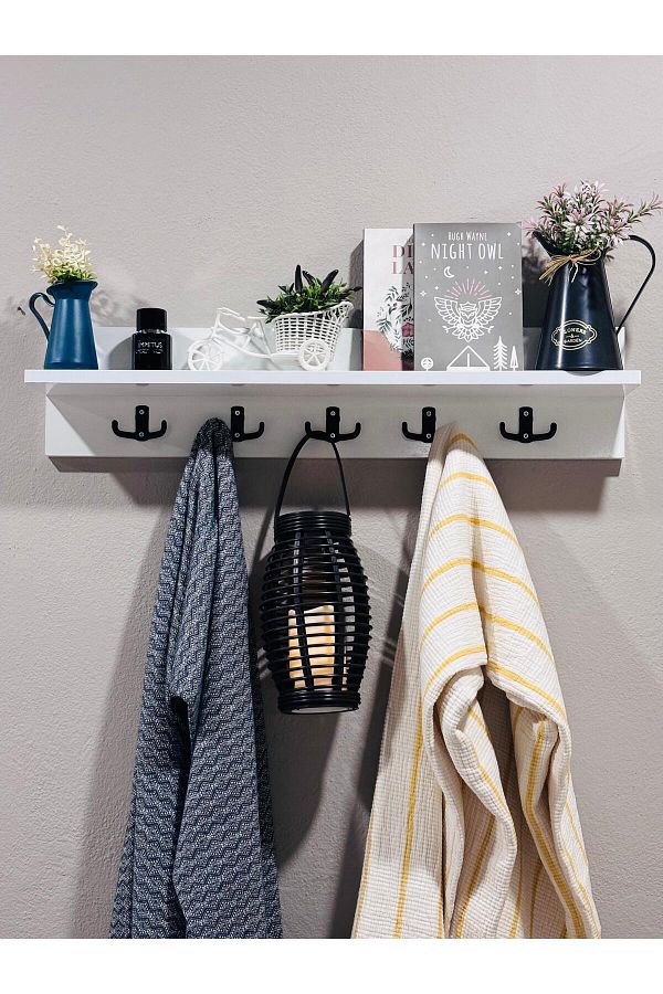 Rabadon-Mdf Wall Mounted White Shelf Hanger Towel and Coat Hanger Decorative Multi-Purpose Shelf Hanger 1