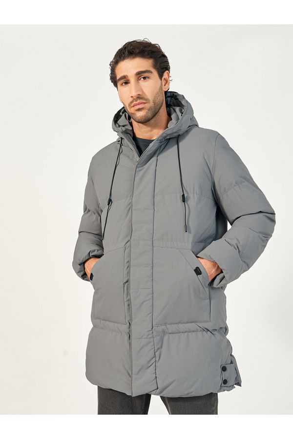 Styli-Longline Hooded Parka Jacket with Drawstring Tape Detail 1