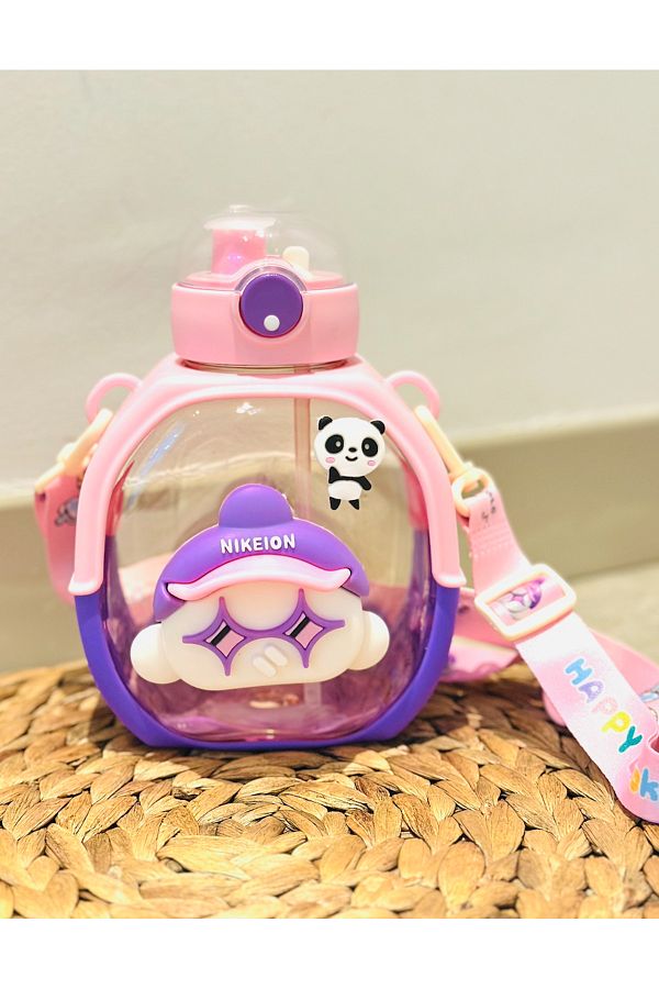 CNSZ-Practical Stylish Water Bottle with Straw - Transparent Character Design 1