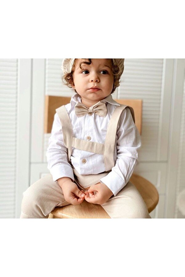 favorimkids Krem Salopet Gömlek Papyon