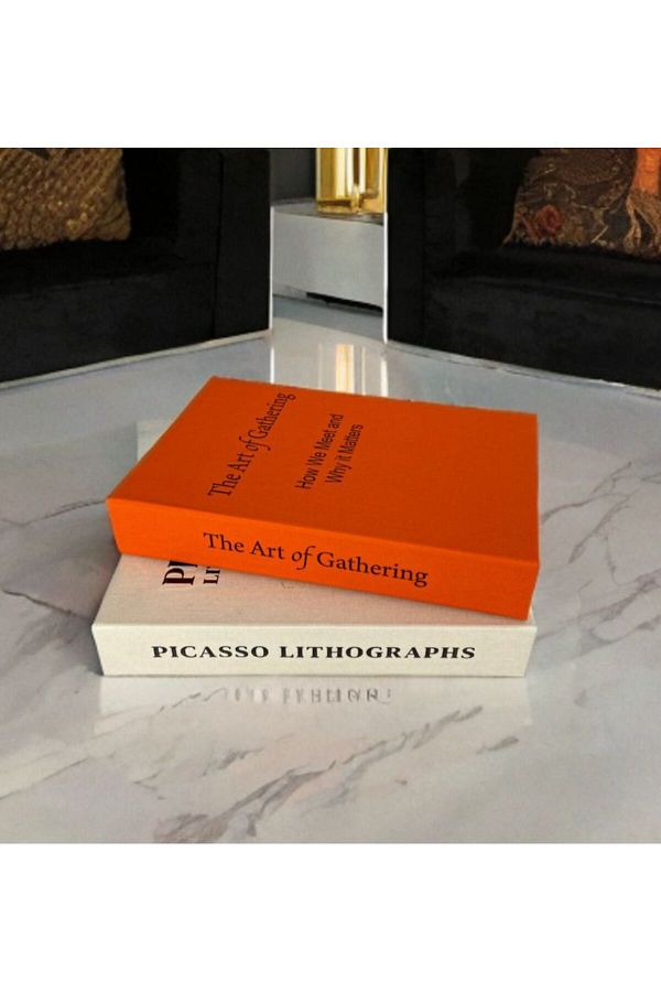 PEKİBU-Orange and Beige Set of 2 Decorative Bookcases 1