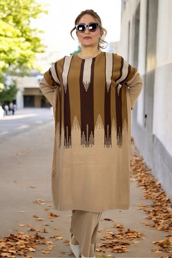 yagmurberen-100% Acrylic Fabric Large Size Bottom Top Set with Sim Streifen Pattern 1