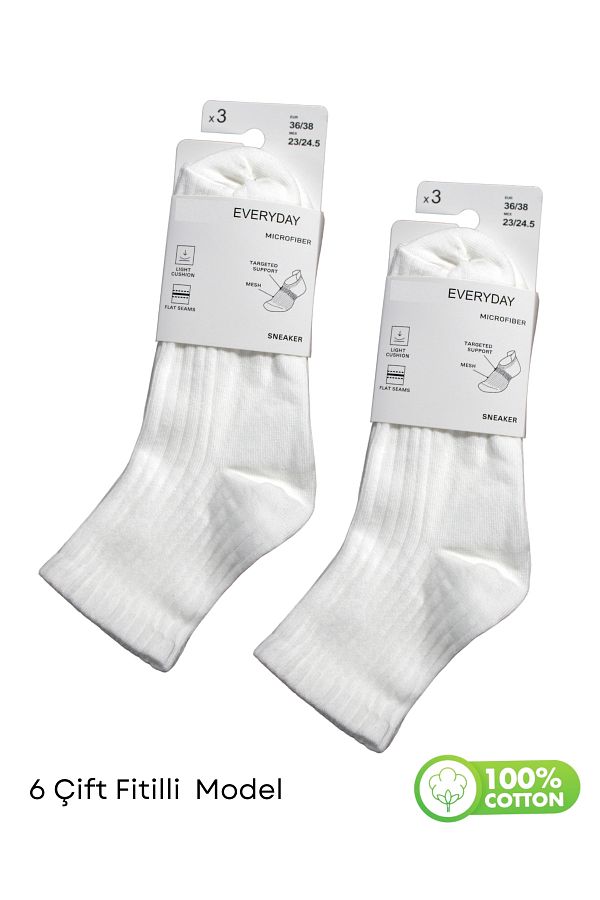 socksbox-جوارب نسائية قصيرة قابلة للتمدد باللون الأبيض الصلب / 6 أزواج / 100% قطن / موديل / 35-39 1