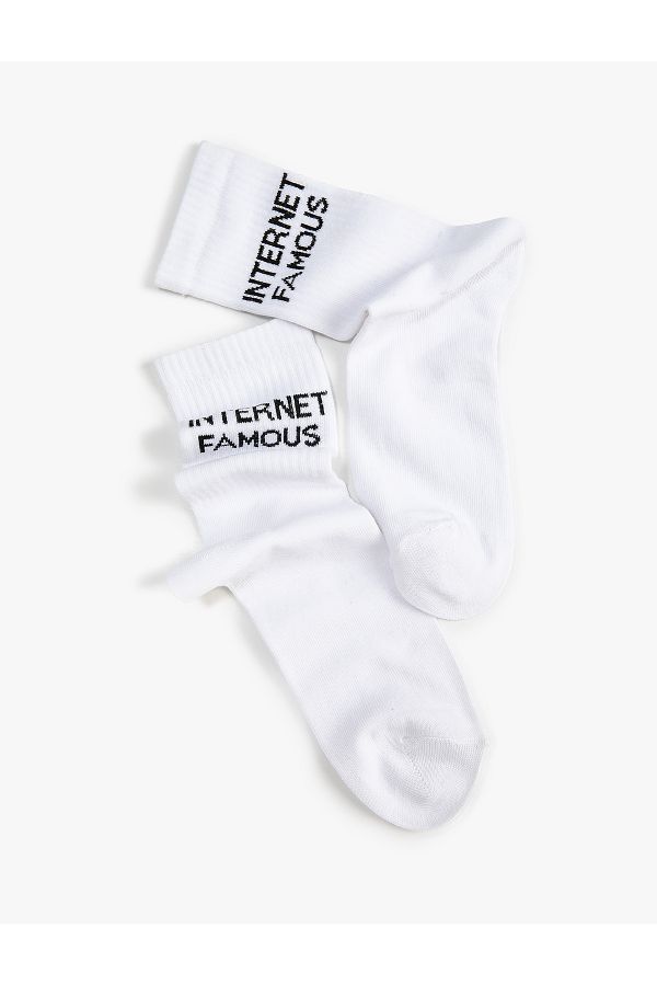 Koton-Slogan Embroidered Socks 1