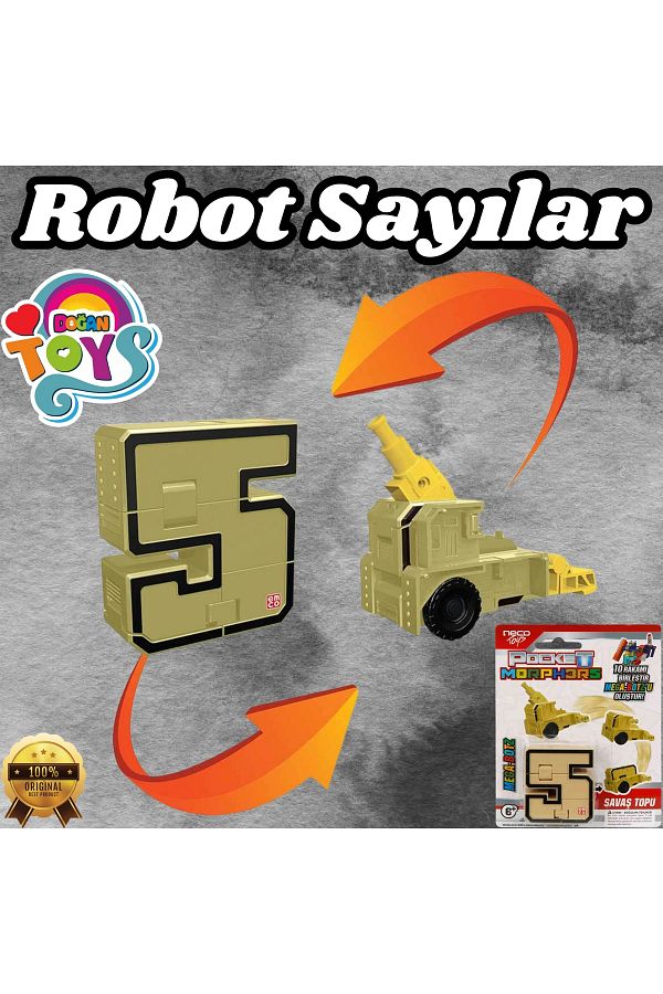 Doğan Oyuncak Dünyası-Pocket Morphers 5 War Ball - Robot Transforming Numbers - Number 5 Robot - Transformers - Robot Number 1