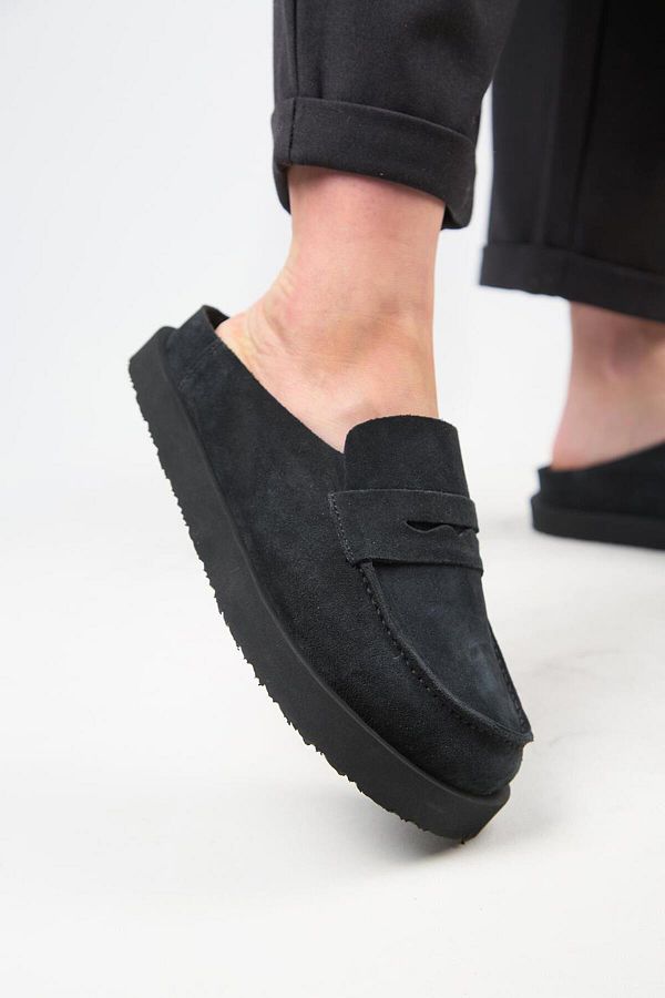 Manijero-(Ziva) Women's Genuine Leather Loafer Platform Anthracite Slippers 1