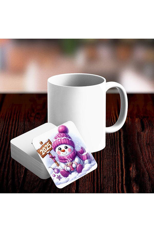 VAVDESİGN-Special Snowman with Christmas Hat 2025 - Wooden Coasters 6 Pcs 9.5Cmx9.5Cm Souvenirs 1