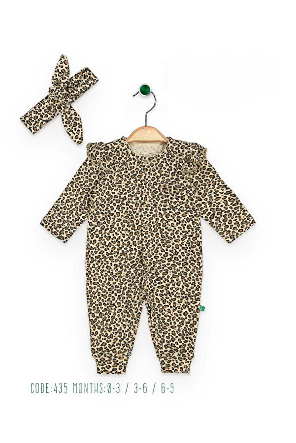 Begisa Kız Bebek Bandanalı Leopar Desen Tulum