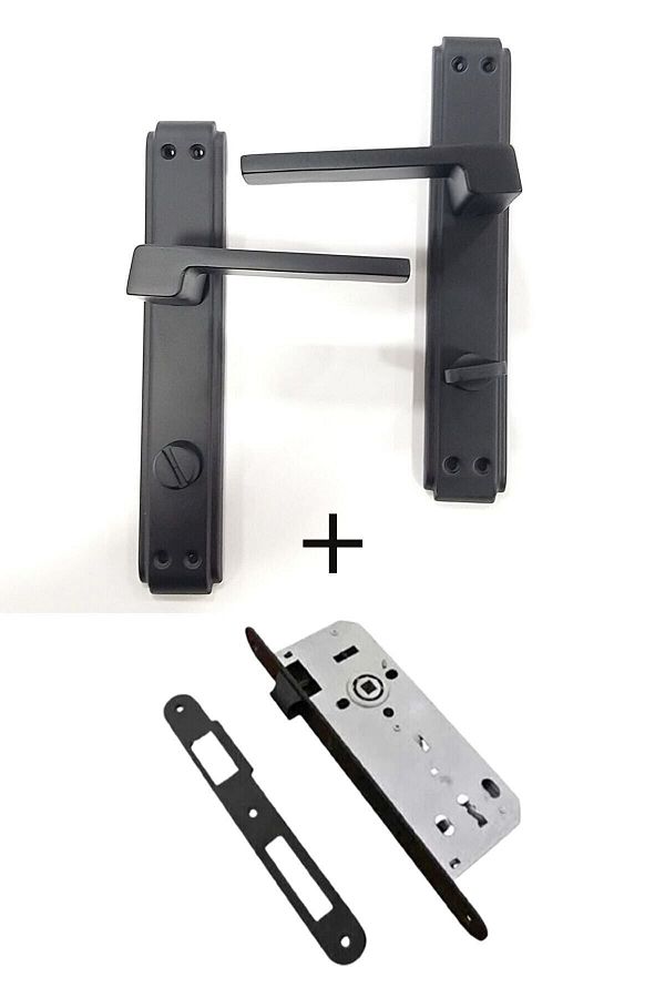 Sofuoğlu-Anka Mirrored Wc Door Handle Matte Black - Right Wc Black Wc Door Lock 40mm / Set 1