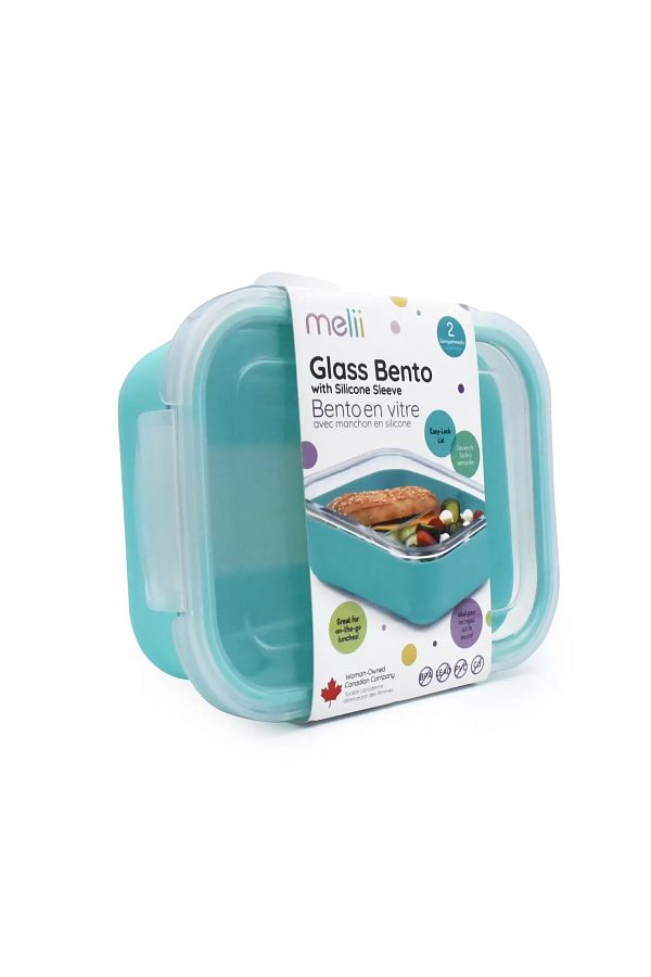Melii-Recipient sticla, 740 ml, caserola cu husa antiderapanta silicon, blue 1