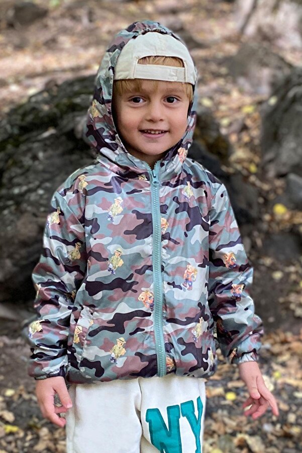 Breeze Erkek Çocuk Yağmurluk Ayıcıklı Kamuflaj Desenli 1-6 Yaş, Karışık Renk