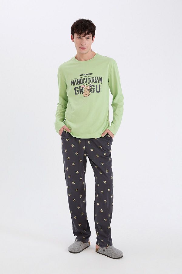 DeFacto-Star Wars-Mandalorian Pajamas Set - Regular Fit, Long Sleeve, Top Elastic Waist, Long Bottom D8221Ax24Wn 1