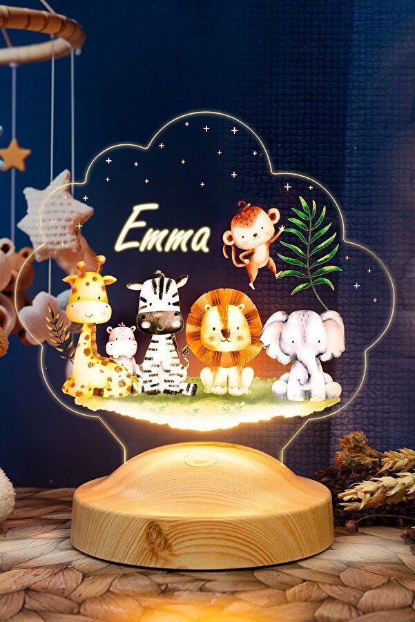 SEVGİLAMBASI Safari Temalı Bebek Odası Lambası Safari Çocuk Doğum Günü Konseptli Hediye, Orman Hayvanlı Lambası