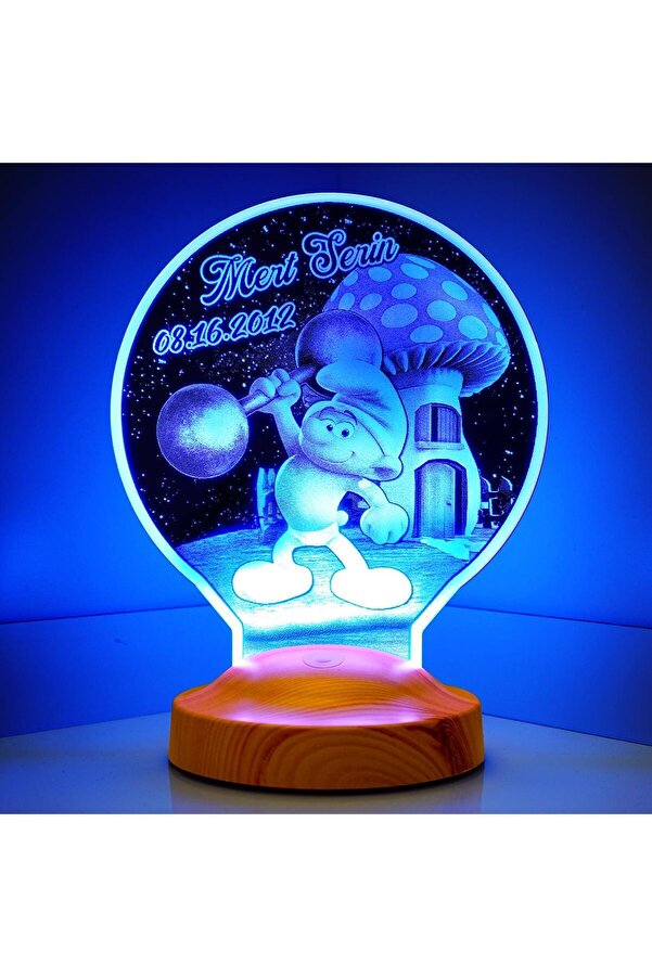 SEVGİLAMBASI Güçlü Şirin Figürlü 3D Led lamba, Şirinler Tasarımlı Hediye 3D Gece Lambası