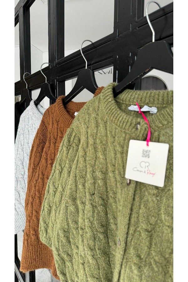 Cream&Rouge-Khaki Green Balloon Sleeve Cardigan 1