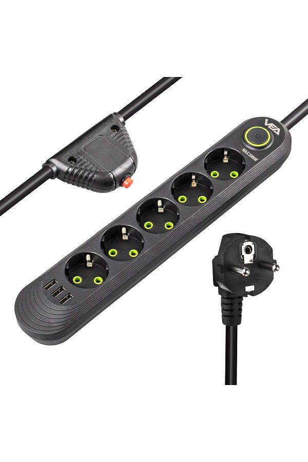 Kelepir Fırsatlar-Thermal Current Shielded Five Groups Plug Socket with 1.5 Meter Cable Current Shielded 3 USB Kpf6-77A3Z 1