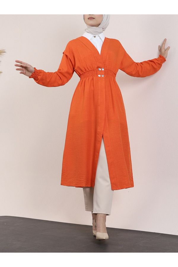 Modamorfo-Orange Linen Cap - Elastic Sleeves and Waist, Snaps 1
